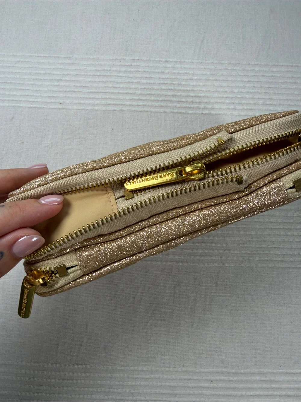 bareMinerals Gold Glitter Cosmetic Pouch & Fold-Over Clutch Set